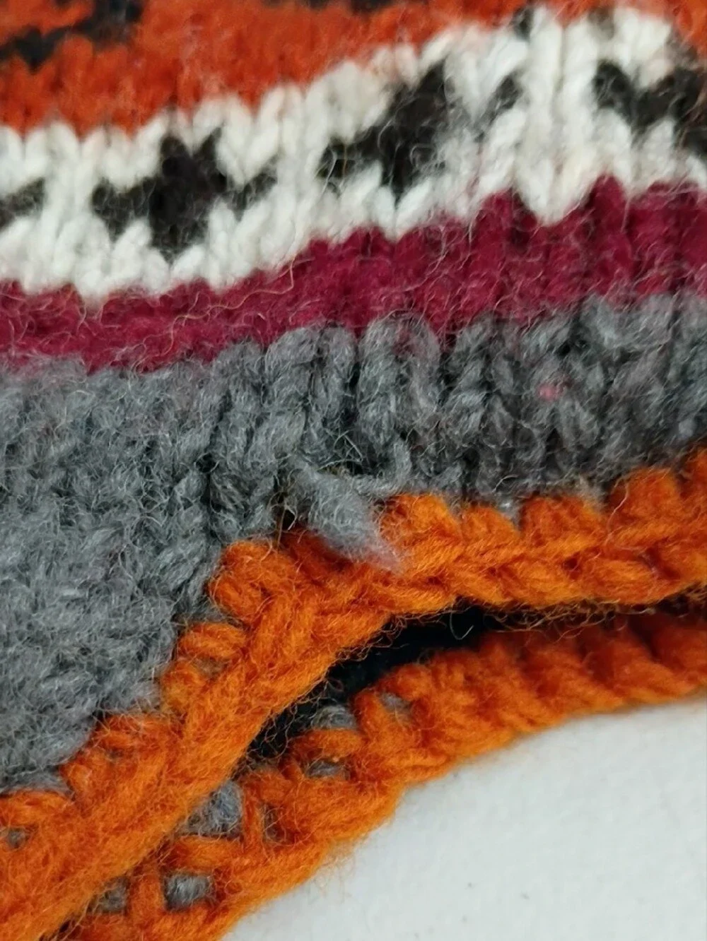 Kids Knit Earflap Hat with Braided Tassels — Gray & Orange